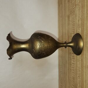 Vintage Etched Floral Design Brass Vase With a Ruffled Top